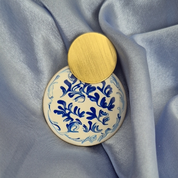 Gold and Blue Patterned Earrings By Analuisa - Picture 3 of 4